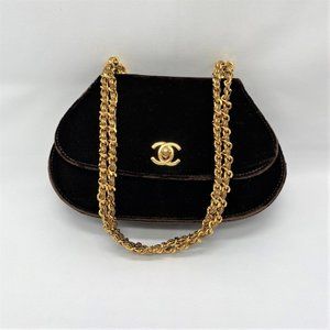 Chanel Vintage Velvet Shoulder Bag with Gold Hardware